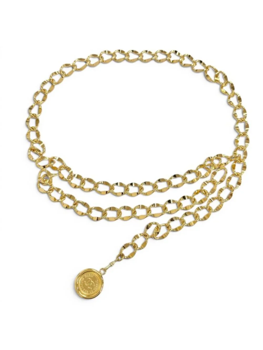 Chanel Vintage 31 Rue Cambon CC Logo Coin Motif Chain Belt Gold